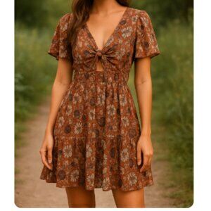 Angie Boho Floral Paisley Knot Front Dress – Size M